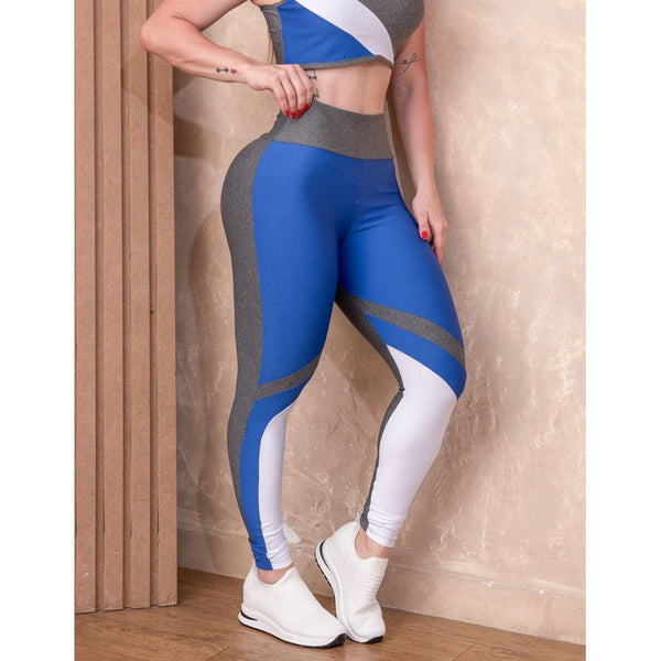 Calça Legging Feminina Cintura Alta com Recorte Colorido Fitness