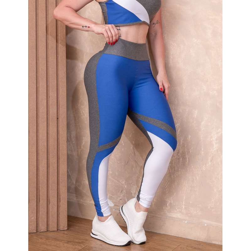 Calça Legging Feminina Cintura Alta com Recorte Colorido Fitness
