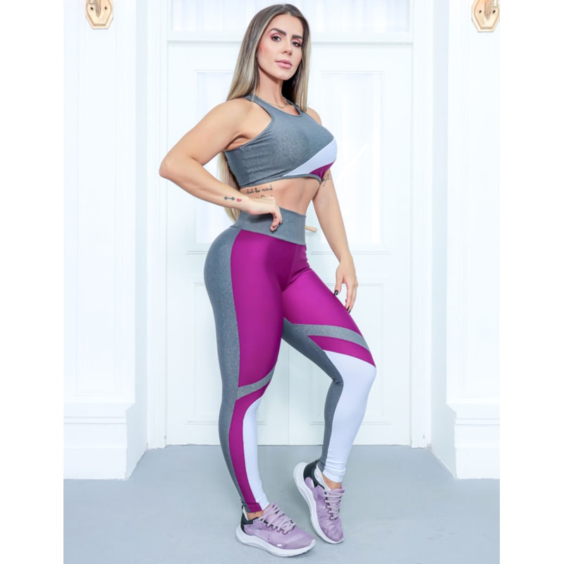 Conjunto Fitmoda Feminino com Cropped sem Bojo e Calça Legging para Academia