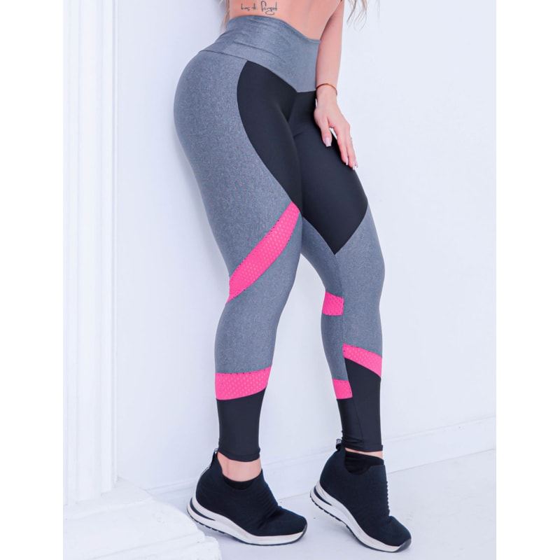 Legging Feminina Fitness com Recortes em Tela