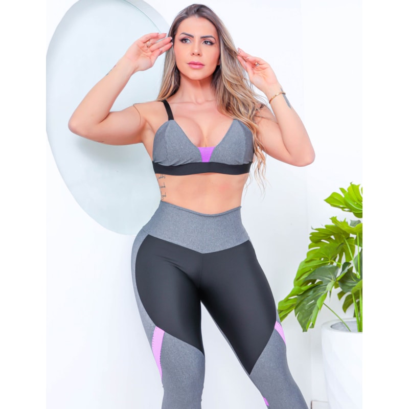 Conjunto Feminino Fitness com Calça Legging e Top com Bojo
