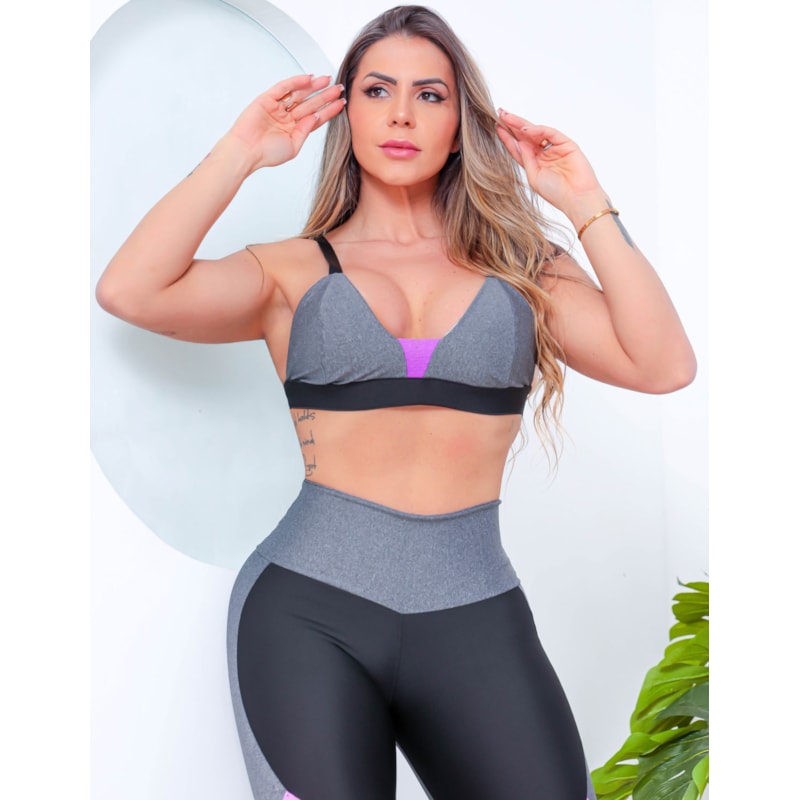 Conjunto Feminino Fitness com Calça Legging e Top com Bojo