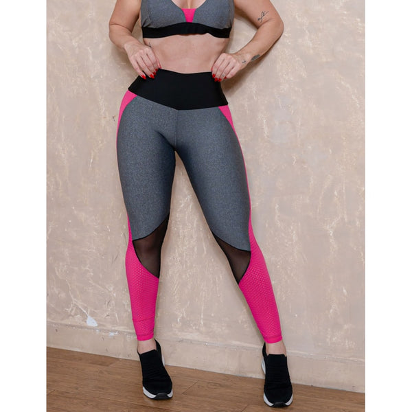 Calça Fitness Feminina com Recortes em Tela nas Laterais