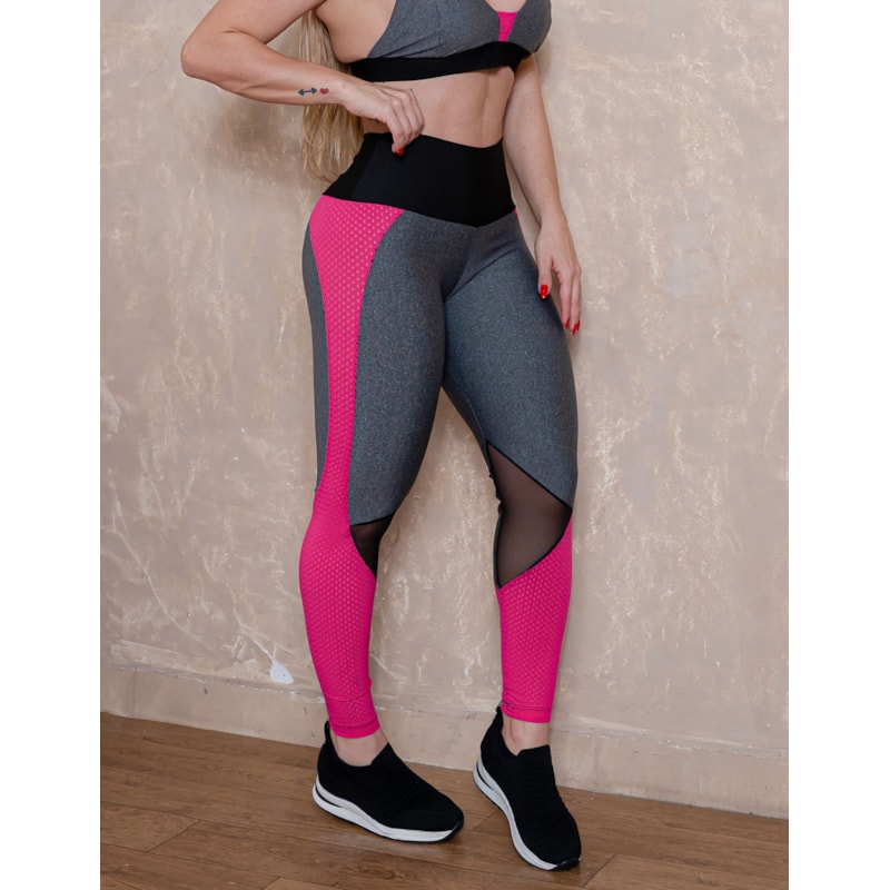 Calça Fitness Feminina com Recortes em Tela nas Laterais