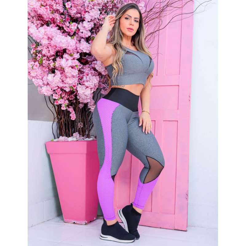 Calça Legging Fitness Feminina com Recortes em Tela