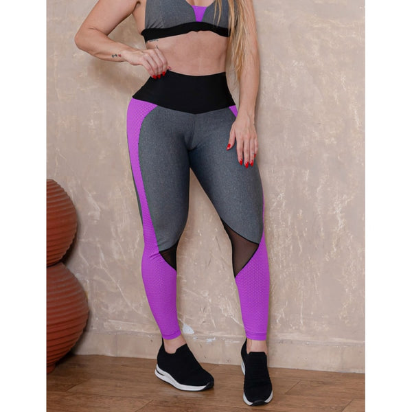 Calça Legging Fitness Feminina com Recortes em Tela