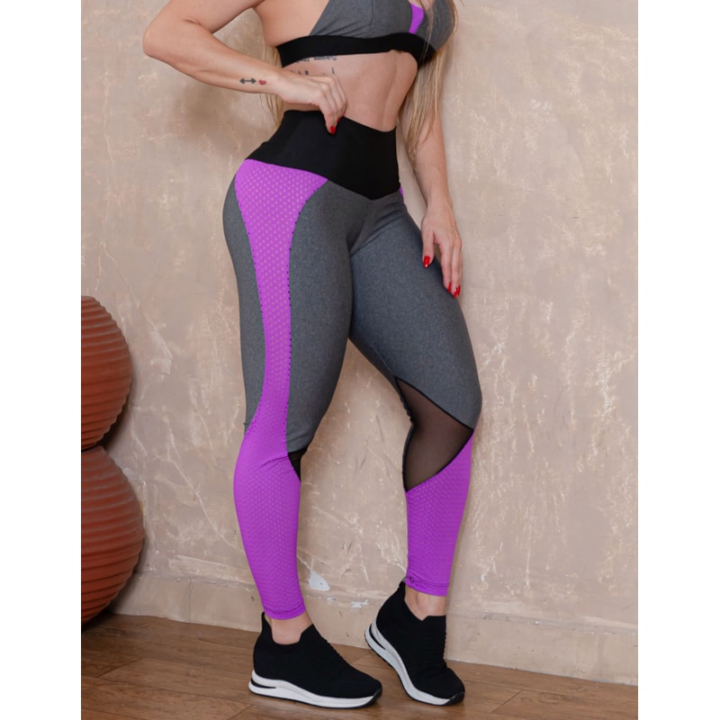 Calça Legging Fitness Feminina com Recortes em Tela