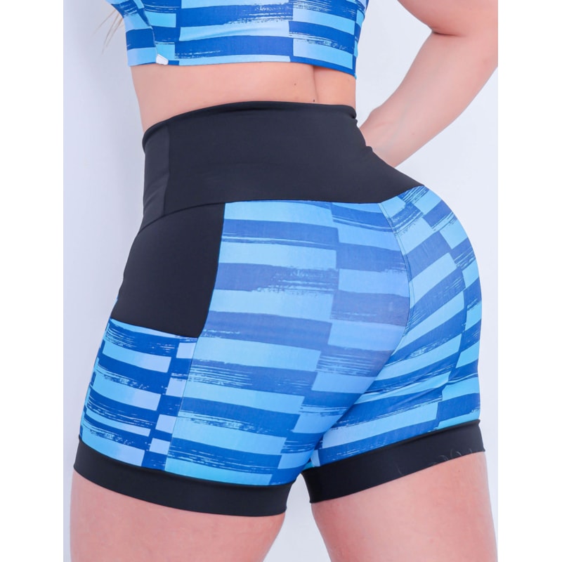 Shortinho Feminino Academia Fitness Estampado Cós Alto e Bolsos