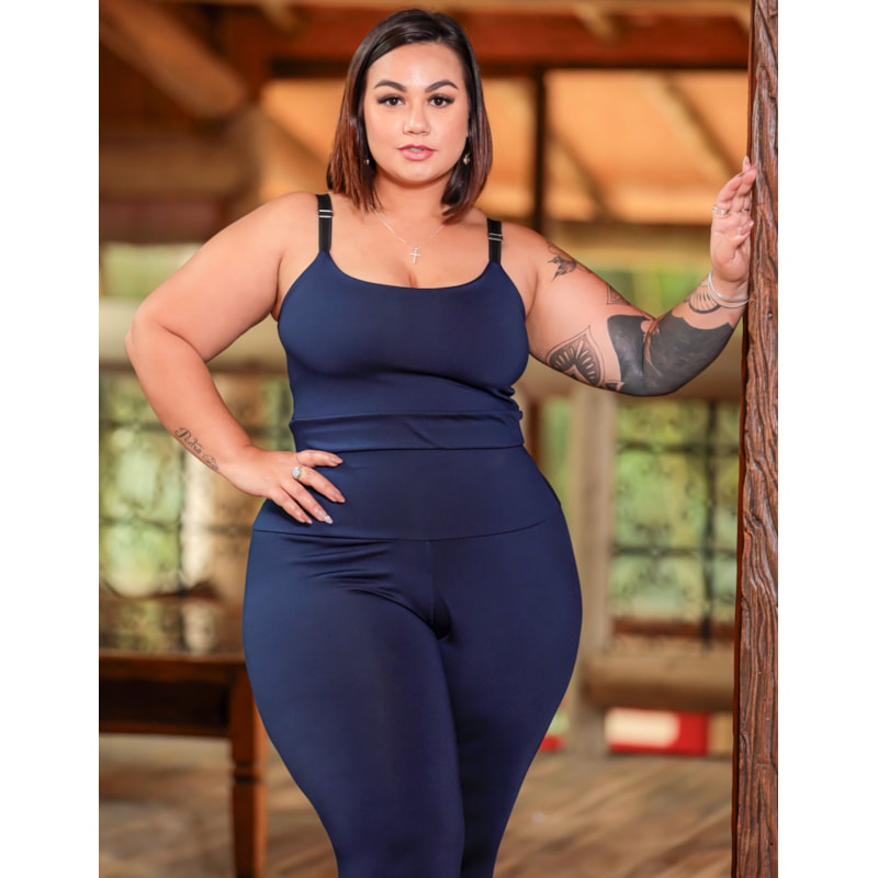 Conjunto Feminino Fitness Plus Size com Calça e Cropped sem Bojo