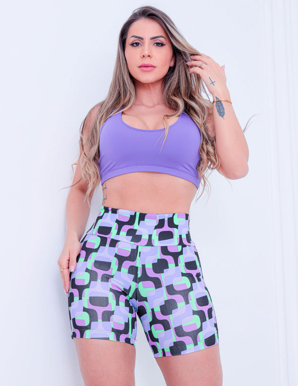 Conjunto Feminino Fitness com Short Estampado e Top com Bojo