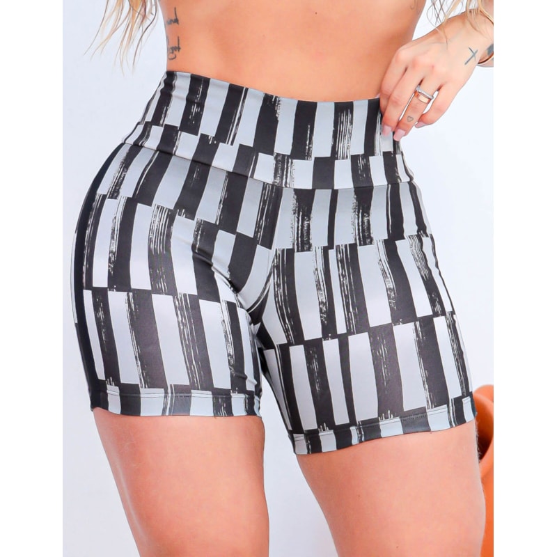 Short Feminino Estampado com Recortes em Tela para Academia