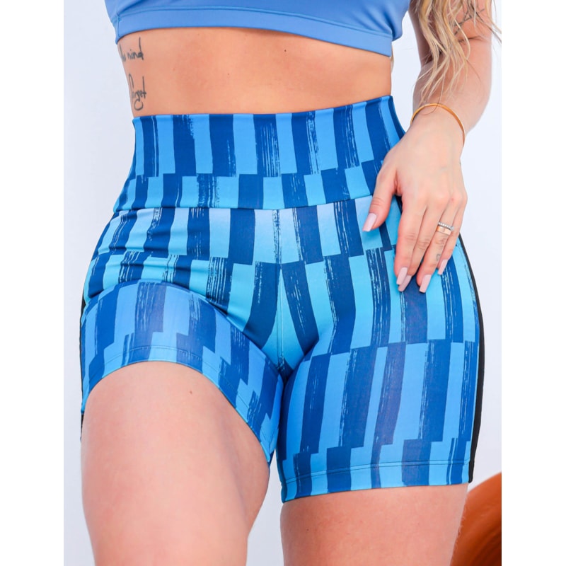 Short para Academia Feminino com Recortes em Tela nas Laterais Estampado