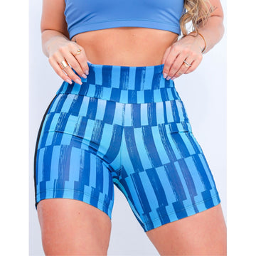 Short para Academia Feminino com Recortes em Tela nas Laterais Estampado