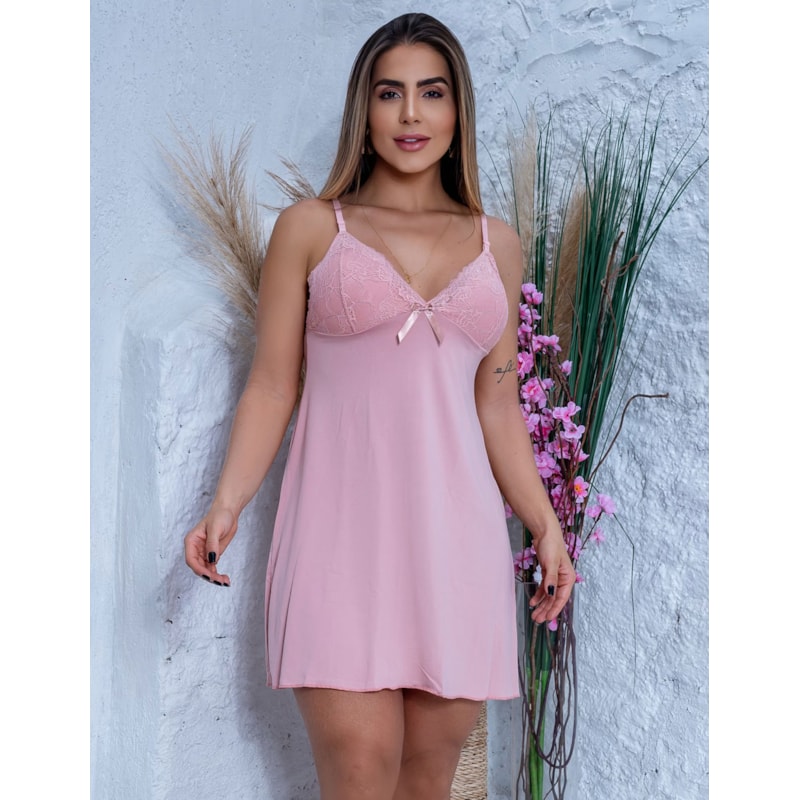Camisola Sensual Feminina Microfibra Com Renda Sem Bojo Noite