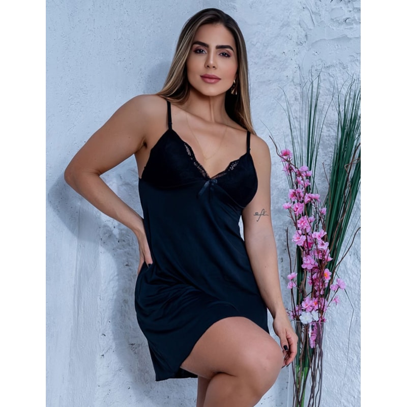 Camisola Feminina Curta com Renda Sensual Soltinha