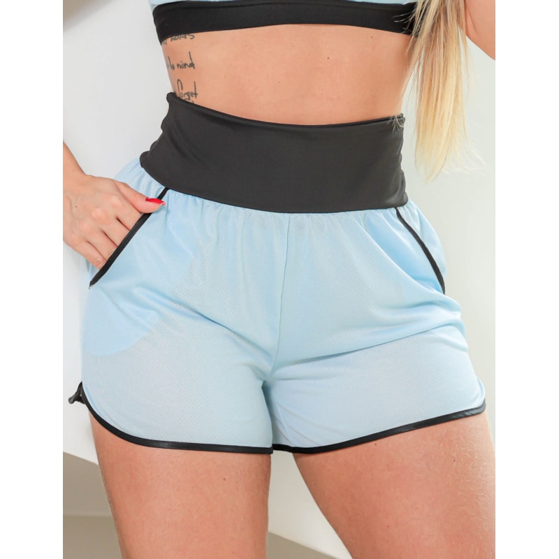 Conjunto Running Fitness Feminino Dry Fit Short com Bolsos e Cropped sem Bojo