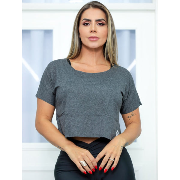Blusa Cropped Academia Feminina com Manguinhas