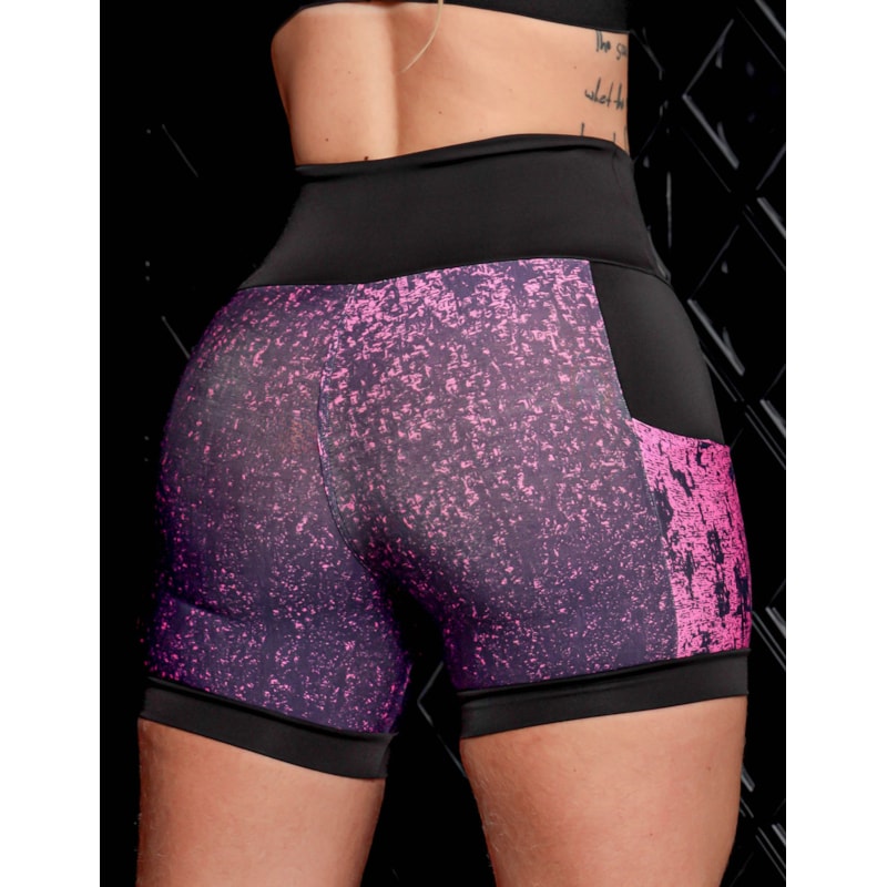 Shortinho Feminino Academia Fitness Estampado Cós Alto e Bolsos