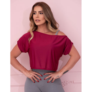 Cropped Camiseta Fitness em Dry Fit Feminino Ombro Só