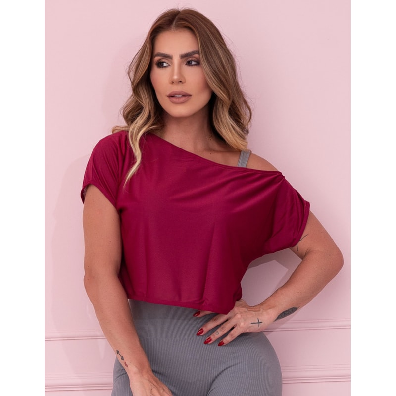 Cropped Camiseta Fitness em Dry Fit Feminino Ombro Só