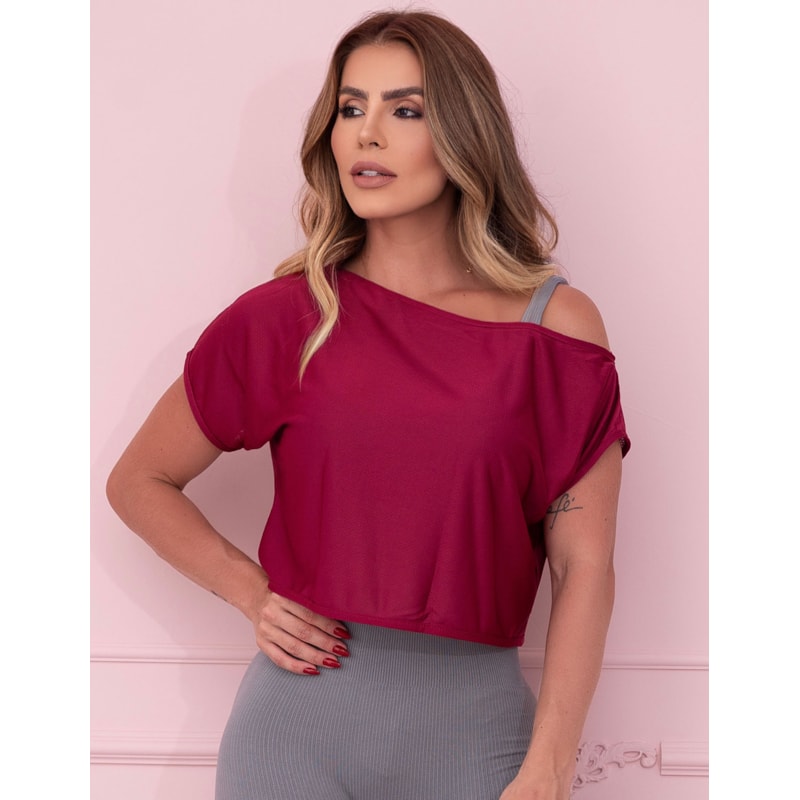 Cropped Camiseta Fitness em Dry Fit Feminino Ombro Só