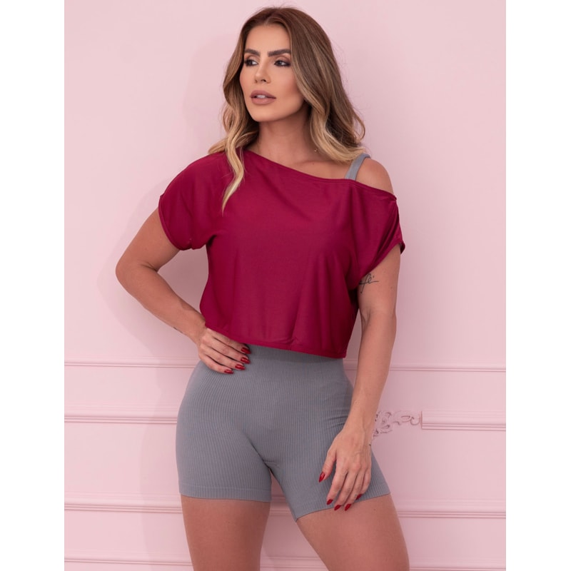 Cropped Camiseta Fitness em Dry Fit Feminino Ombro Só