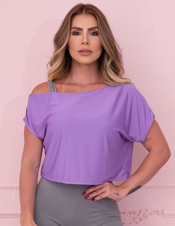 Cropped Camiseta Feminina Ombro Só em Dry Fit para Academia