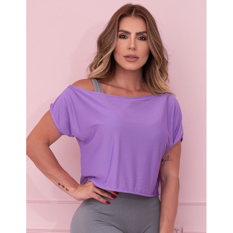 Cropped Camiseta Feminina Ombro Só em Dry Fit para Academia