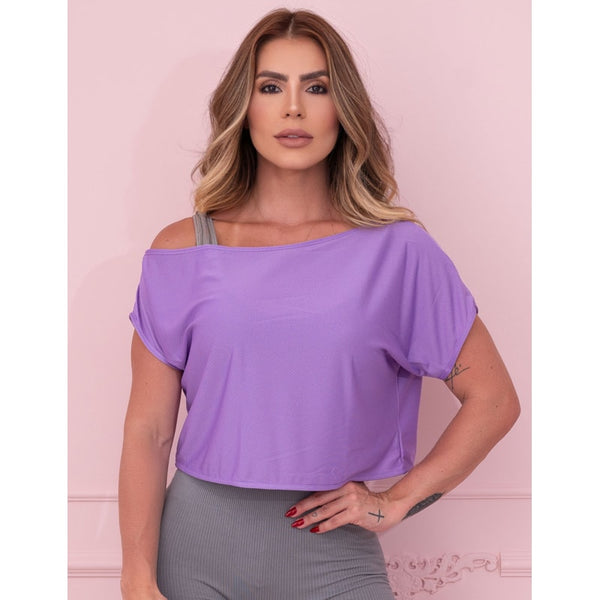 Cropped Camiseta Feminina Ombro Só em Dry Fit para Academia