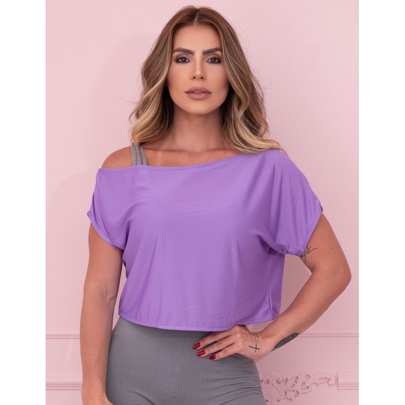 Cropped Camiseta Feminina Ombro Só em Dry Fit para Academia