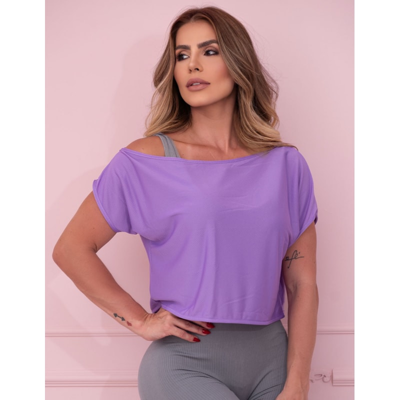 Cropped Camiseta Feminina Ombro Só em Dry Fit para Academia