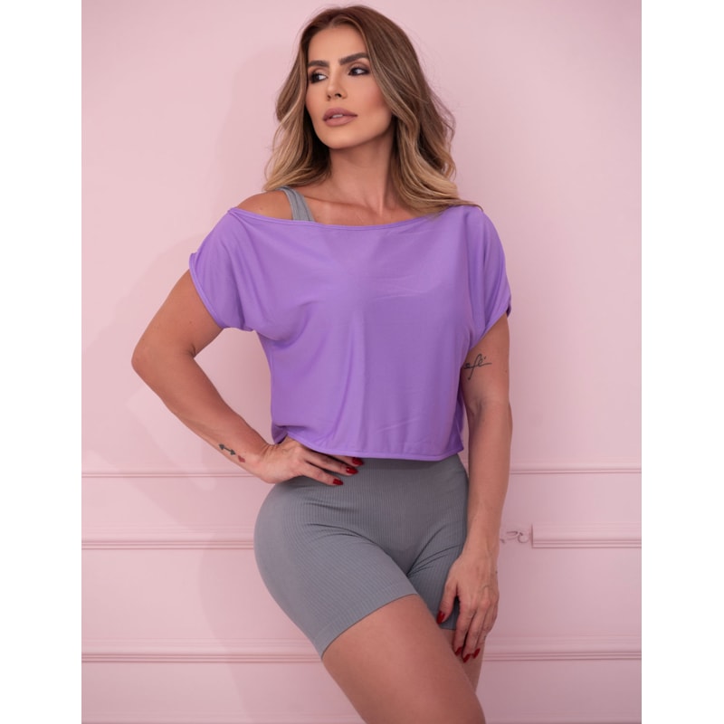 Cropped Camiseta Feminina Ombro Só em Dry Fit para Academia