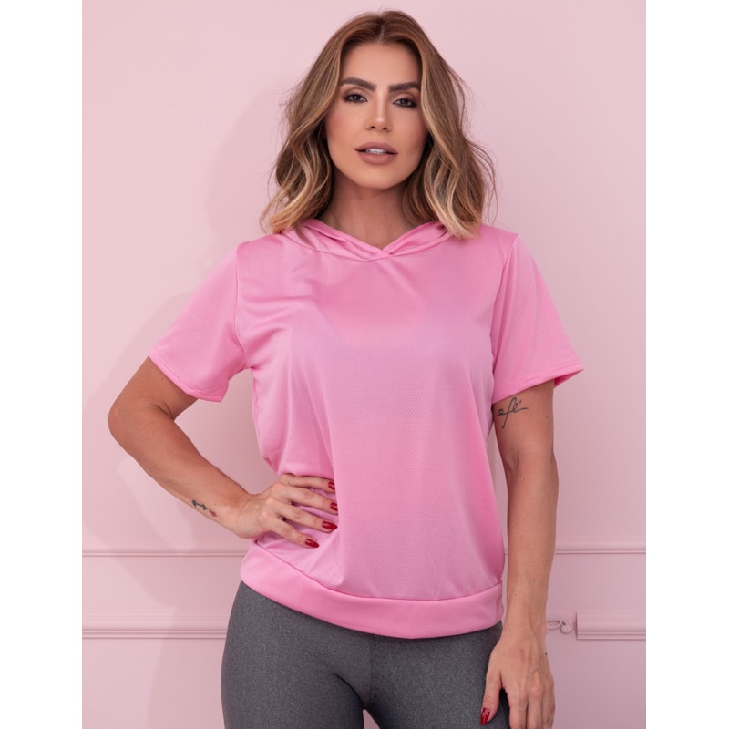 T-shirt Feminina com Capuz em Dry Fit para Academia