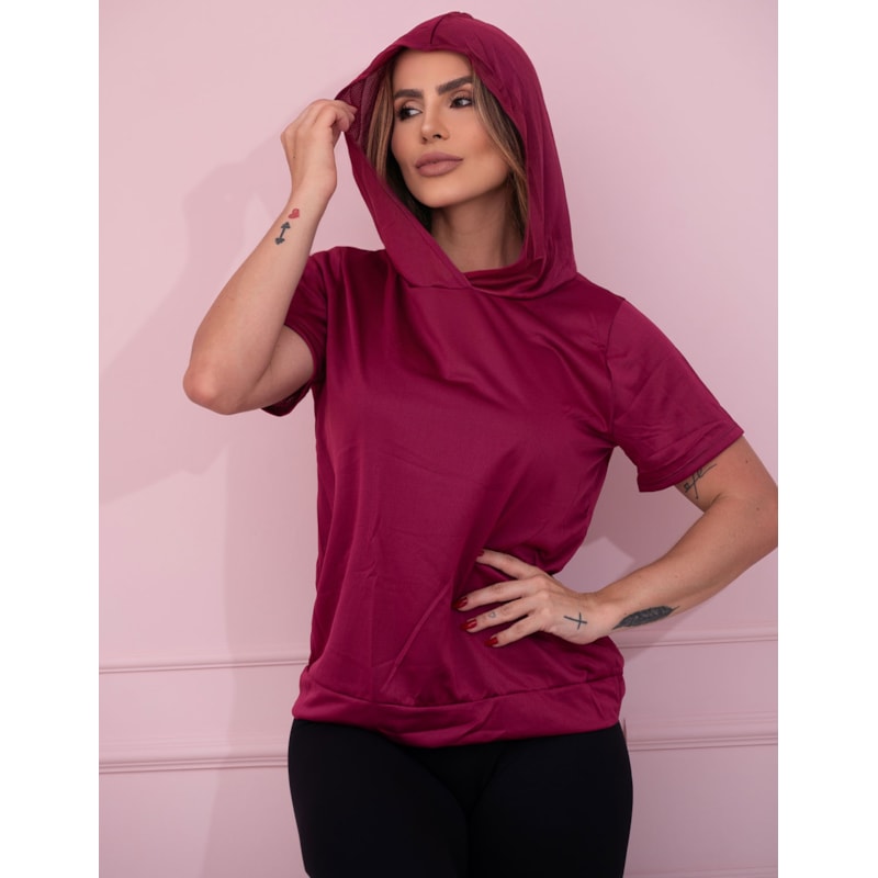 Blusinha Fitness Feminina em Dry Fit Furadinho com Capuz para Academia