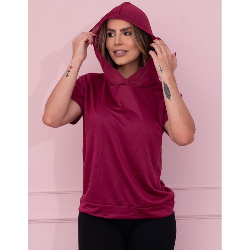 Blusinha Fitness Feminina em Dry Fit Furadinho com Capuz para Academia