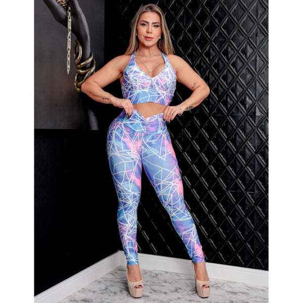 Conjunto Feminino Calça Empina Bumbum e Cropped com Bojo Removível