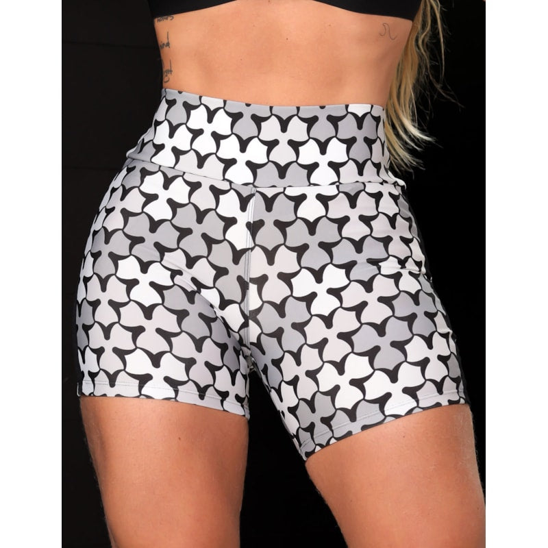 Short Feminino Estampado Fitness com Recortes em Tela