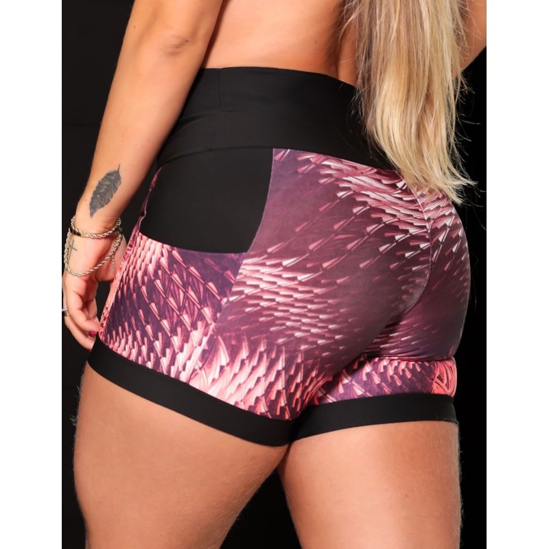 Shortinho Feminino Academia Fitness Estampado Cós Alto e Bolsos