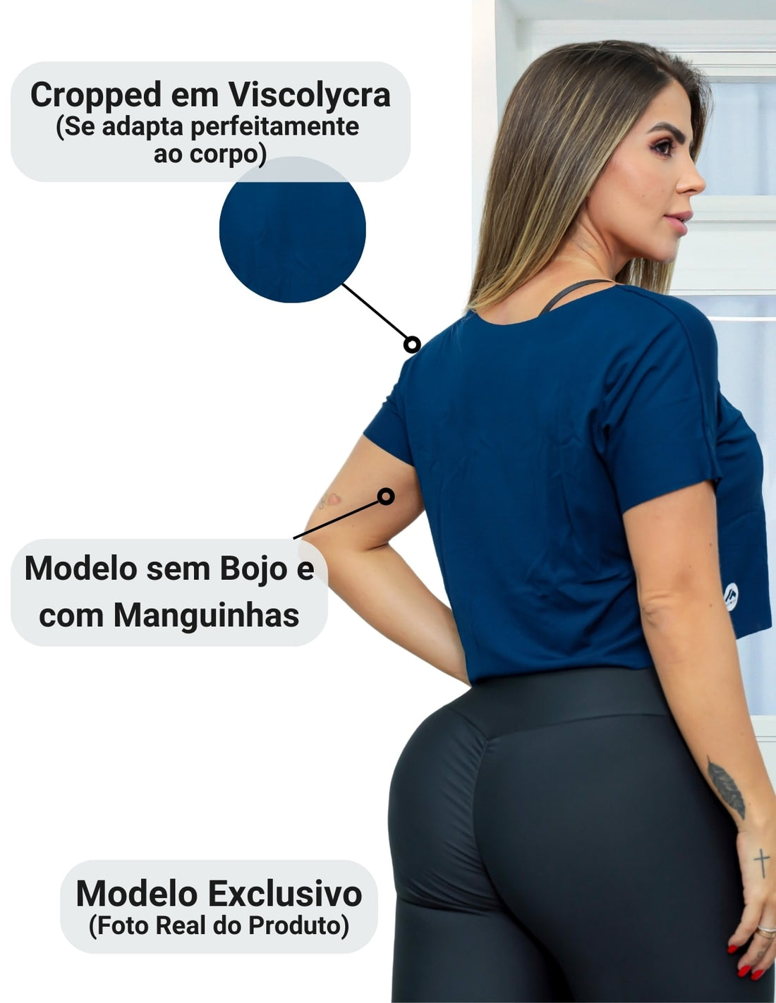 Kit com 3 Croppeds Academia Feminina com Manguinhas