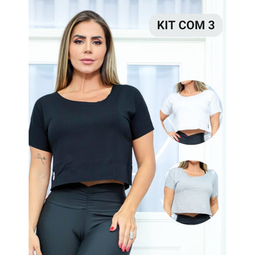 Kit com 3 Croppeds Tops Versáteis Feminino Fitness e Casual