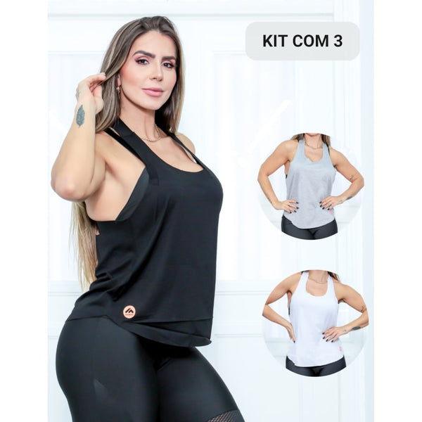 Kit com 3 Camisetas Feminina de Alças para Atividades Físicas