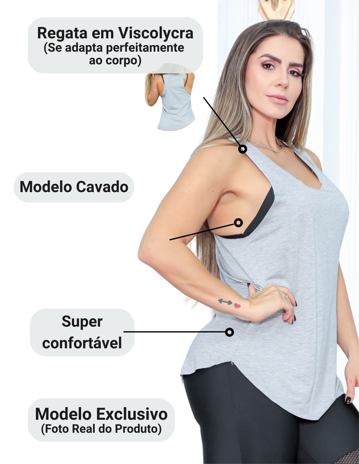 Kit com 3 Blusas Regata Feminina Mullet Fitmoda com Estampa Evolution