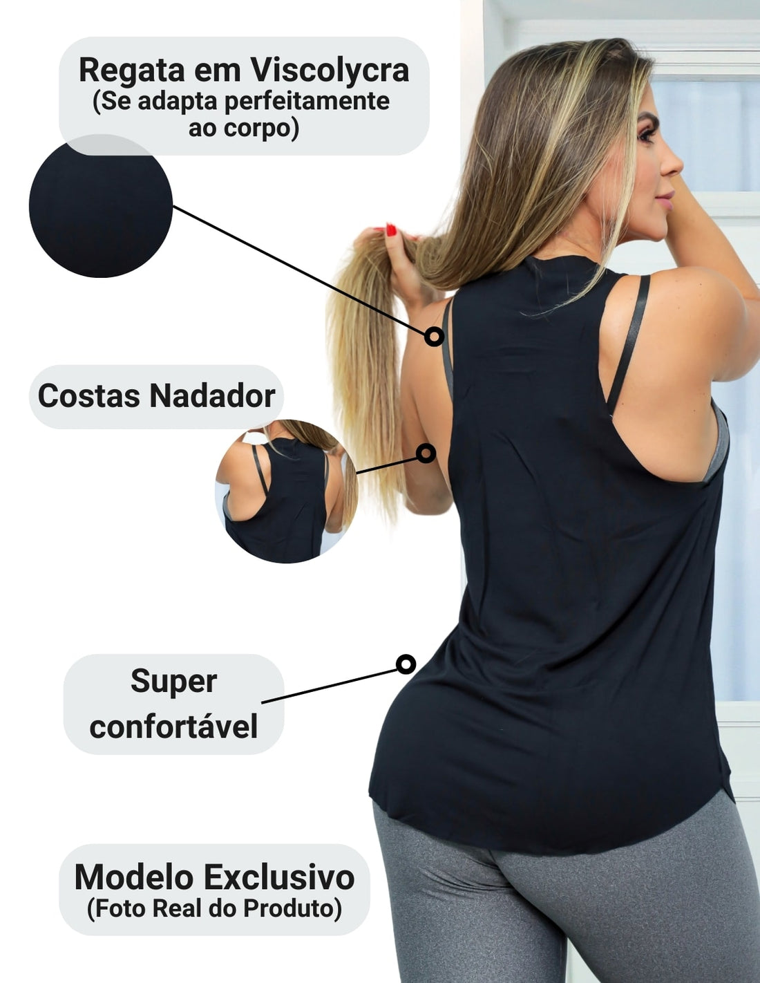 Kit Com 3 Regatas Fitness Camiseta Feminina Nadador Para Academia