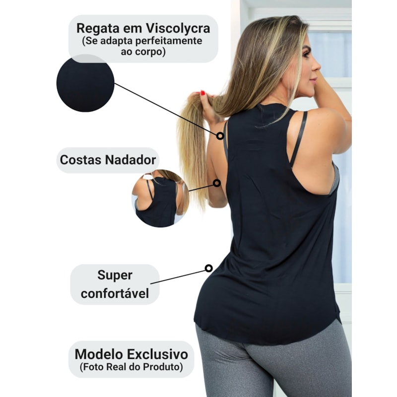 Kit Com 3 Regatas Fitness Camiseta Feminina Nadador Para Academia