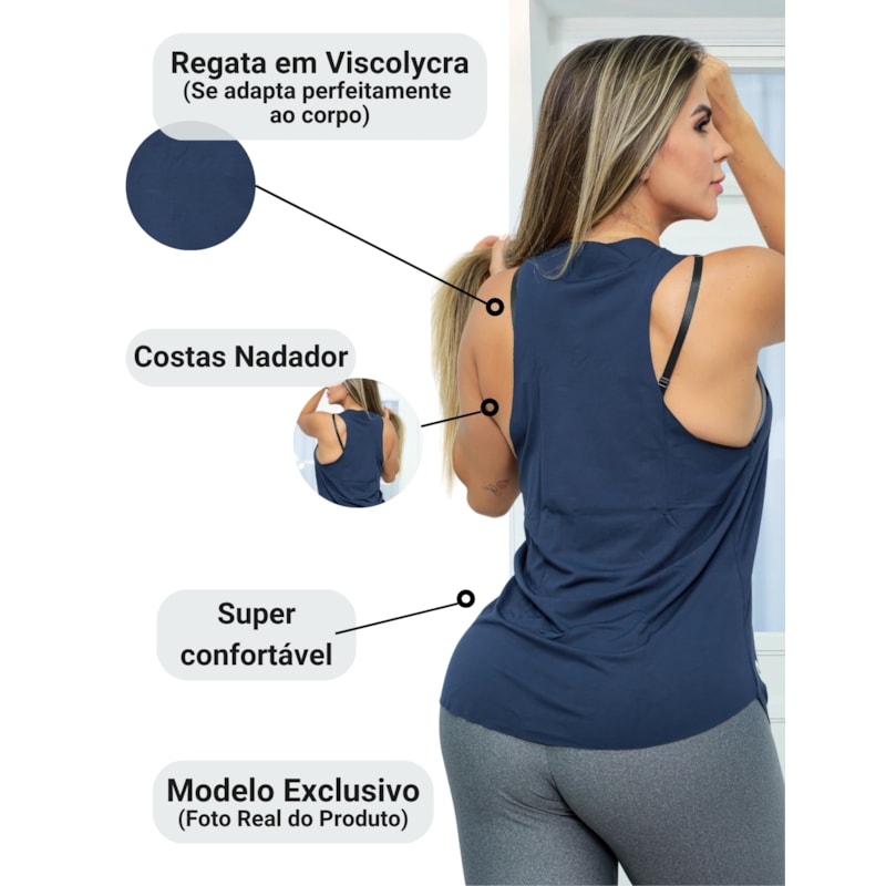 Kit com 3 Camisetas Regata Feminina Estilo Nadador Academia ou Casual