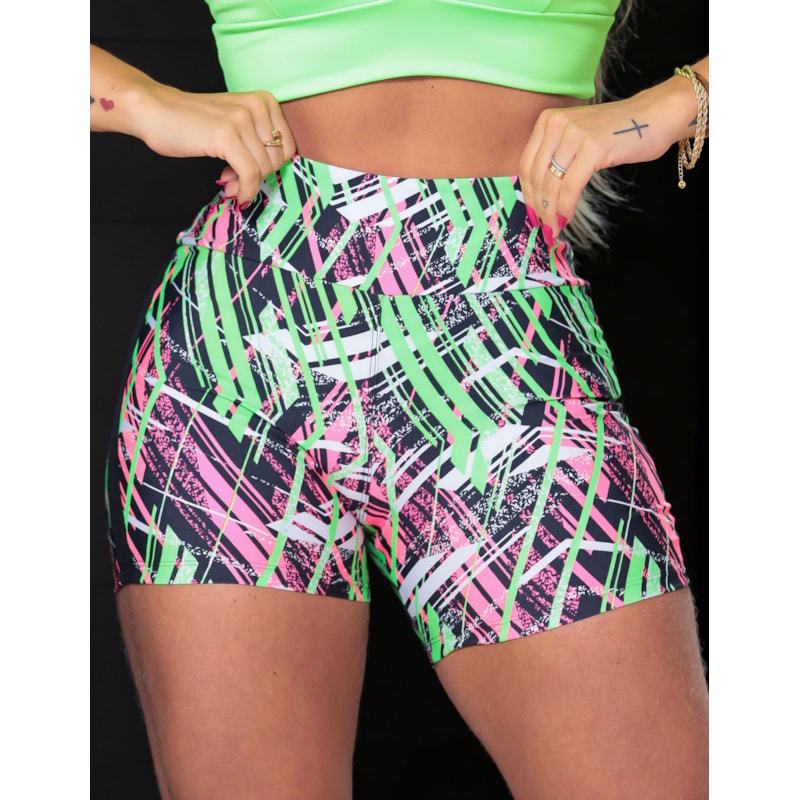 Short Fitness Estampado Feminino com Tela nas Laterais