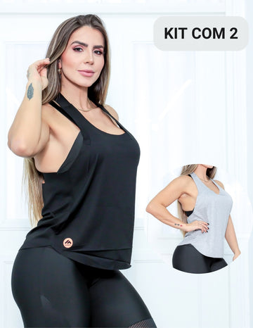Kit com 2 Camisetas em Viscolycra Feminina Estilo Nadador para Academia