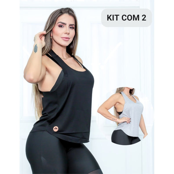 Kit com 2 Camisetas em Viscolycra Feminina Estilo Nadador para Academia