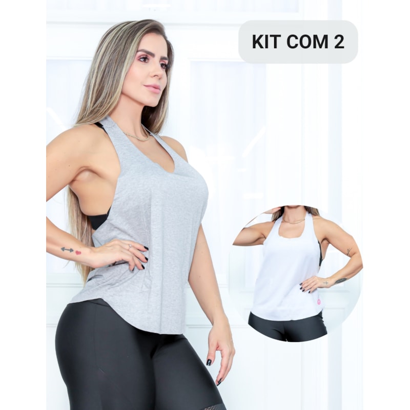 Kit com 2 Camisetas Fitness em Viscolycra Estilo Nadador