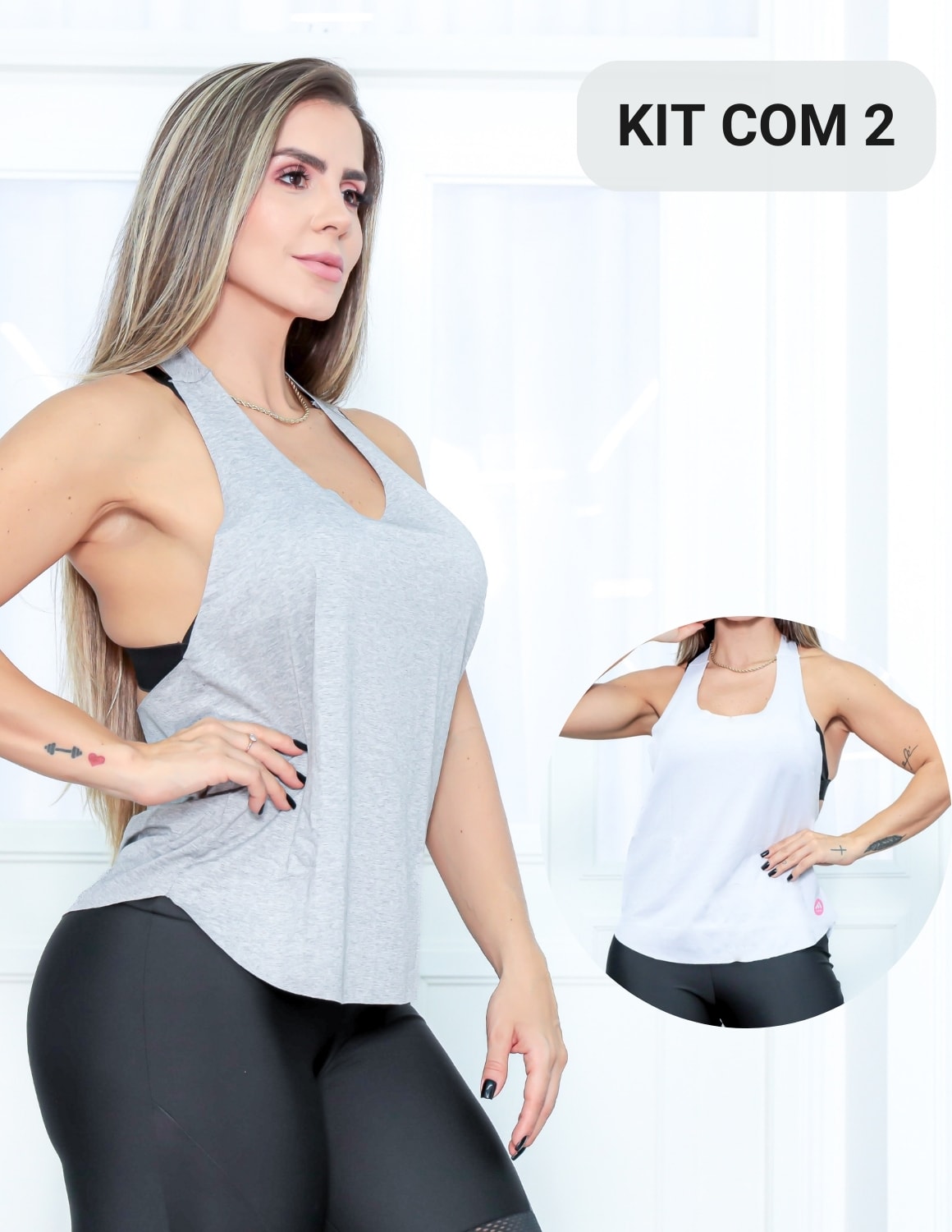 Kit com 2 Camisetas Fitness em Viscolycra Estilo Nadador